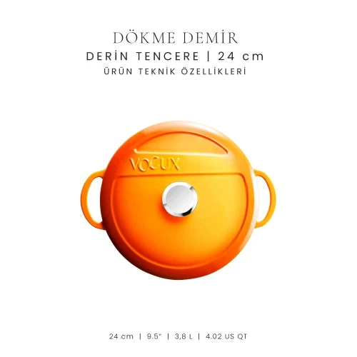Voeux Kitchenware Amusant Turuncu Derin Döküm Tencere 24 Cm