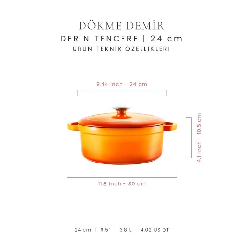 Voeux Kitchenware Amusant Turuncu Derin Döküm Tencere 24 Cm