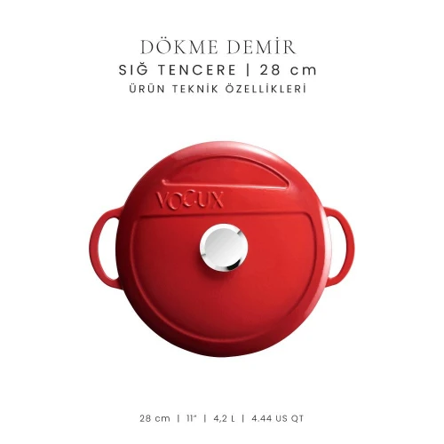 Voeux Kitchenware L'amour Kırmızı Sığ Döküm Tencere 28 Cm