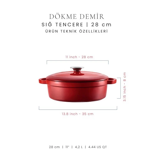 Voeux Kitchenware L'amour Kırmızı Sığ Döküm Tencere 28 Cm