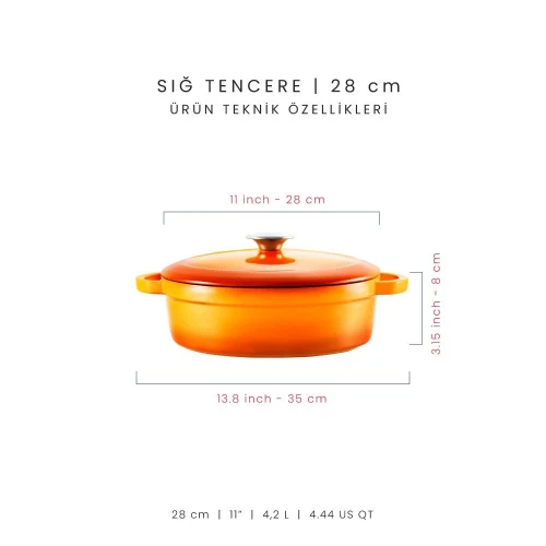 Voeux Kitchenware Amusant Turuncu Sığ Döküm Tencere 28 Cm