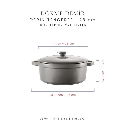 Voeux Kitchenware Gracieuse Gri Derin Döküm Tencere 28 Cm