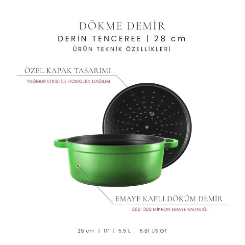 Voeux Kitchenware Forêt Yeşil Derin Döküm Tencere 28 Cm