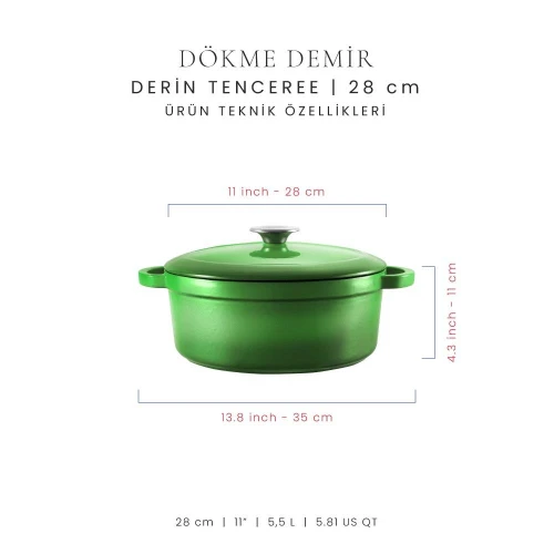 Voeux Kitchenware Forêt Yeşil Derin Döküm Tencere 28 Cm