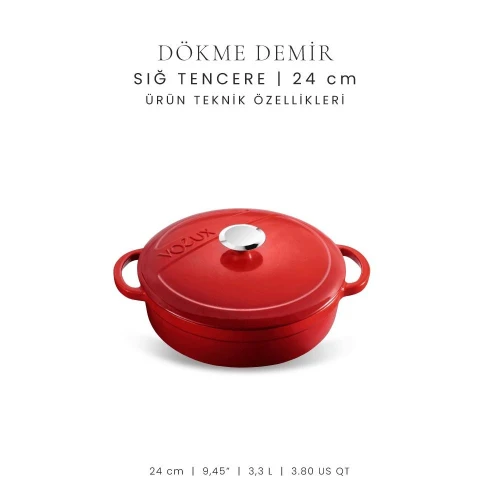 Voeux Kitchenware L'amour Kırmızı Sığ Döküm Tencere 24 Cm