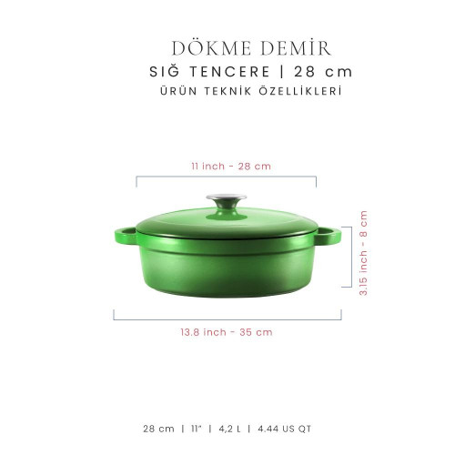 Voeux Kitchenware Forêt Yeşil Sığ Döküm Tencere 28 Cm