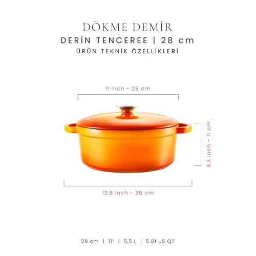 Voeux Kitchenware Amusant Turuncu Derin Döküm Tencere 28 Cm