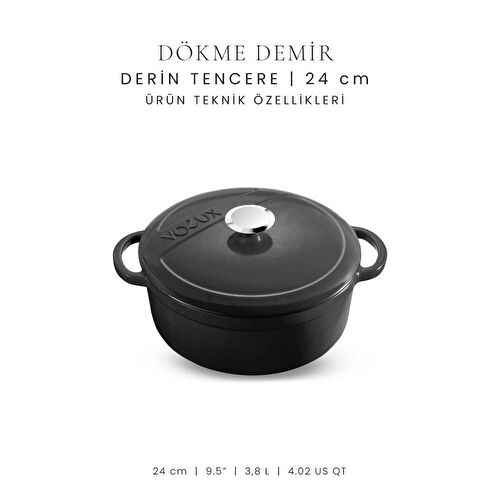 Voeux Kitchenware Elegance Siyah Derin Döküm Tencere 24 Cm Voeux Kitchenware Elegance Siyah Derin Döküm Tencere 24 Cm