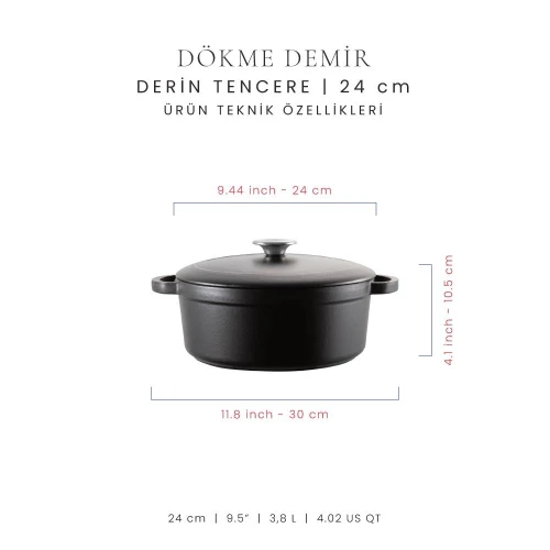 Voeux Kitchenware Elegance Siyah Derin Döküm Tencere 24 Cm