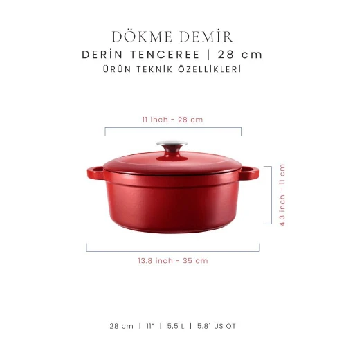 Voeux Kitchenware L'amour Kırmızı Derin Döküm Tencere 28 Cm