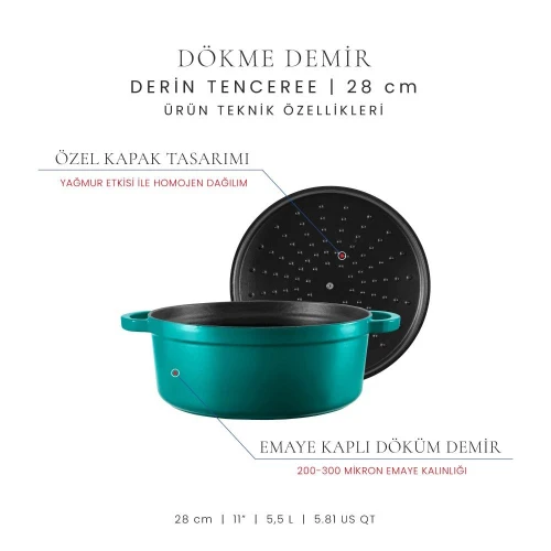 Voeux Kitchenware Profond Turkuaz Derin Döküm Tencere 28 Cm