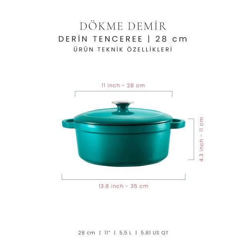 Voeux Kitchenware Profond Turkuaz Derin Döküm Tencere 28 Cm