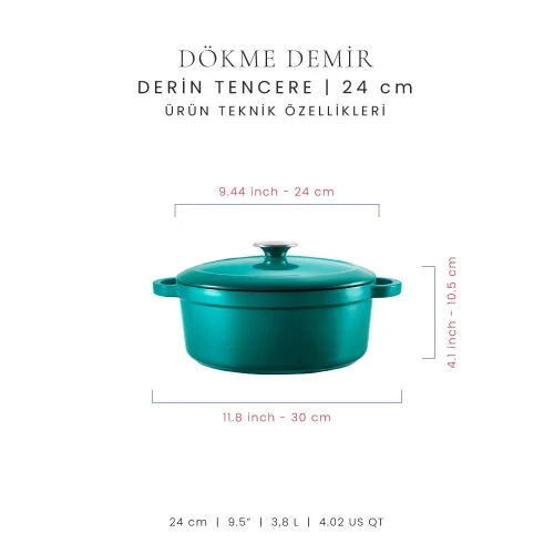 Voeux Kitchenware Profond Turkuaz Derin Döküm Tencere 24 Cm