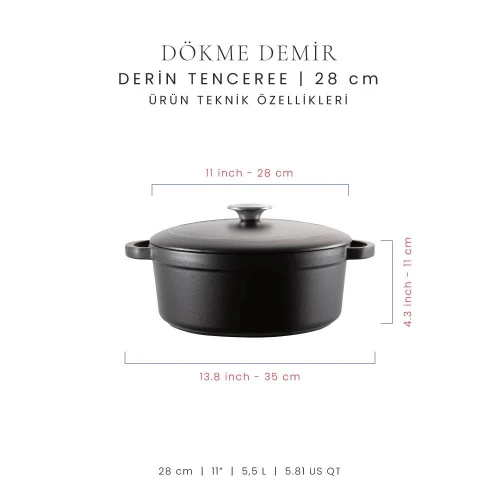 Voeux Kitchenware Elegance Siyah Derin Döküm Tencere 28 Cm