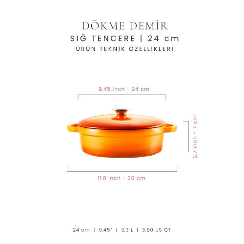 Voeux Kitchenware Amusant Turuncu Sığ Döküm Tencere 24 Cm
