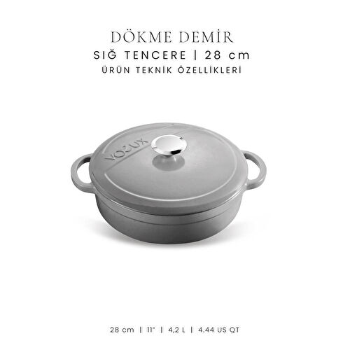 Voeux Kitchenware Gracieuse Gri Sığ Döküm Tencere 28 Cm Voeux Kitchenware Gracieuse Gri Sığ Döküm Tencere 28 Cm