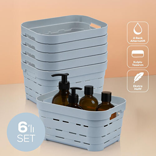 Vienev 6'lı 3,8 Litre Delikli Saklama Kutusu Mavi