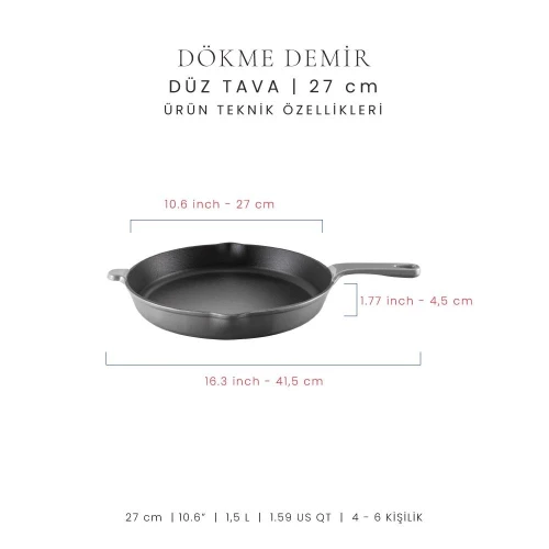 Voeux Kitchenware Gracieuse Gri Döküm Düz Tava 27 Cm