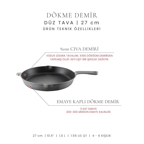 Voeux Kitchenware Gracieuse Gri Döküm Düz Tava 27 Cm