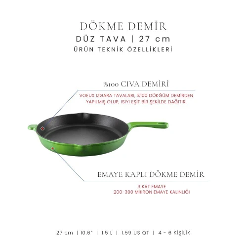 Voeux Kitchenware Forêt Yeşil Döküm Düz Tava 27 Cm