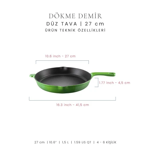 Voeux Kitchenware Forêt Yeşil Döküm Düz Tava 27 Cm