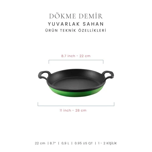 Voeux Kitchenware Forêt Yeşil Derin Yuvarlak Döküm Sahan Ve Ahşap Nihale 22 Cm