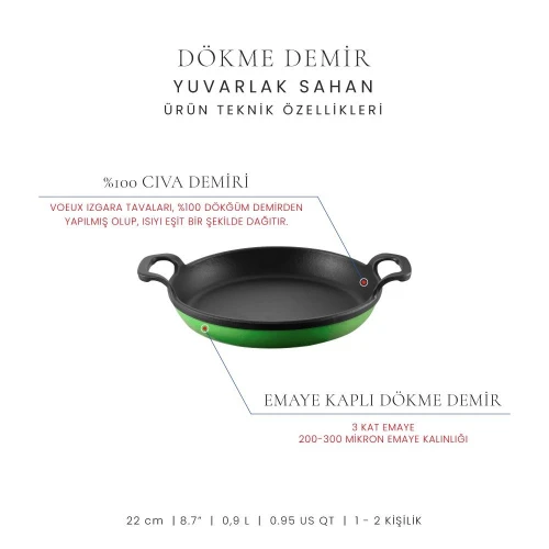 Voeux Kitchenware Forêt Yeşil Derin Yuvarlak Döküm Sahan Ve Ahşap Nihale 22 Cm