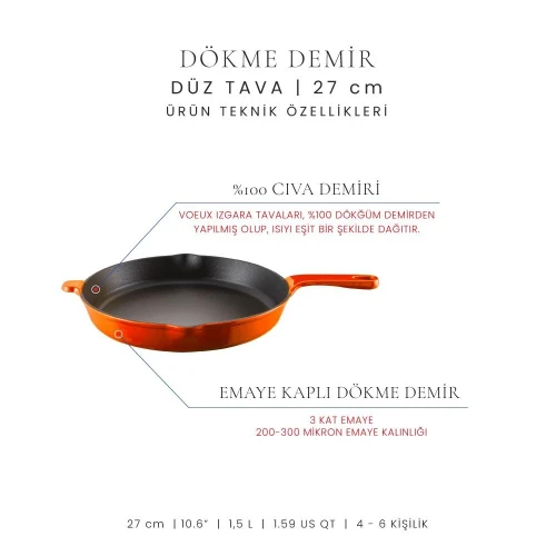 Voeux Kitchenware Amusant Turuncu Döküm Düz Tava 27 Cm