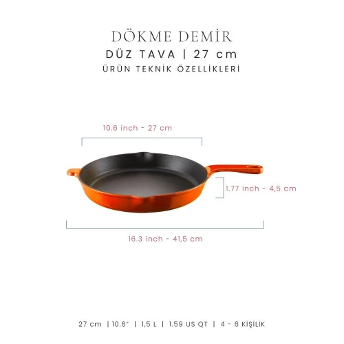 Voeux Kitchenware Amusant Turuncu Döküm Düz Tava 27 Cm