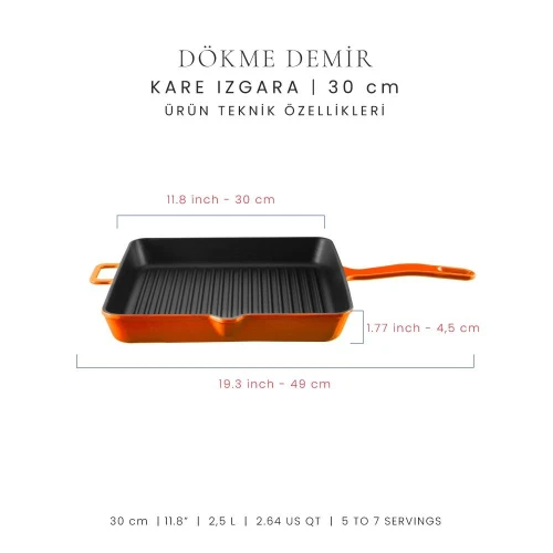 Voeux Kitchenware Amusant Turuncu Döküm Kare Izgara Tava 30 Cm