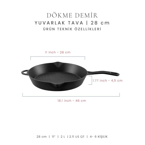 Voeux Kitchenware Elegance Siyah Yardımcı Kulplu Döküm Tava 28 Cm