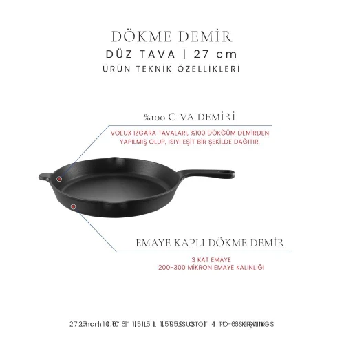 Voeux Kitchenware Elegance Siyah Döküm Düz Tava 27 Cm