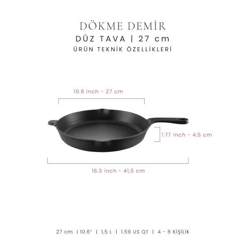 Voeux Kitchenware Elegance Siyah Döküm Düz Tava 27 Cm