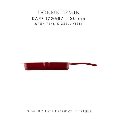Voeux Kitchenware L'amour Kırmızı Döküm Kare Izgara Tava 30 Cm