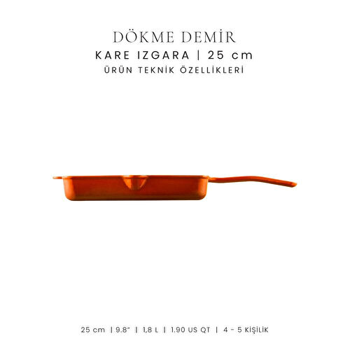 Voeux Kitchenware Amusant Turuncu Döküm Kare Izgara Tava 25 Cm