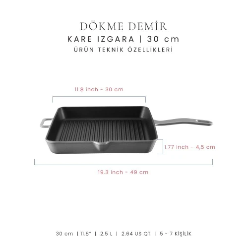 Voeux Kitchenware Gracieuse Gri Döküm Kare Izgara Tava 30 Cm