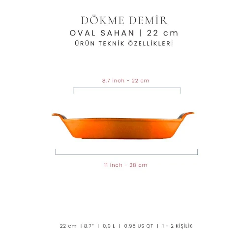 Voeux Kitchenware Amusant Turuncu Oval Döküm Sahan Ve Ahşap Nihale 20 Cm