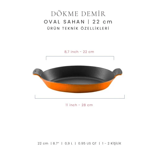 Voeux Kitchenware Amusant Turuncu Oval Döküm Sahan Ve Ahşap Nihale 20 Cm