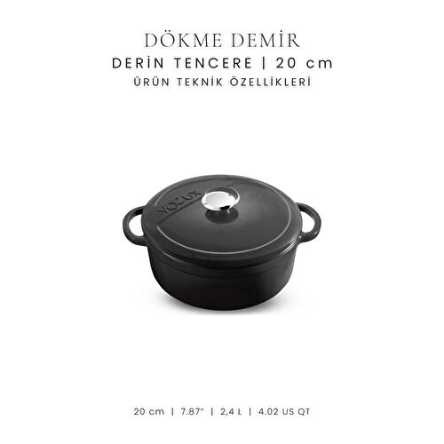 Voeux Kitchenware Elegance Siyah Derin Döküm Tencere 20 Cm Voeux Kitchenware Elegance Siyah Derin Döküm Tencere 20 Cm
