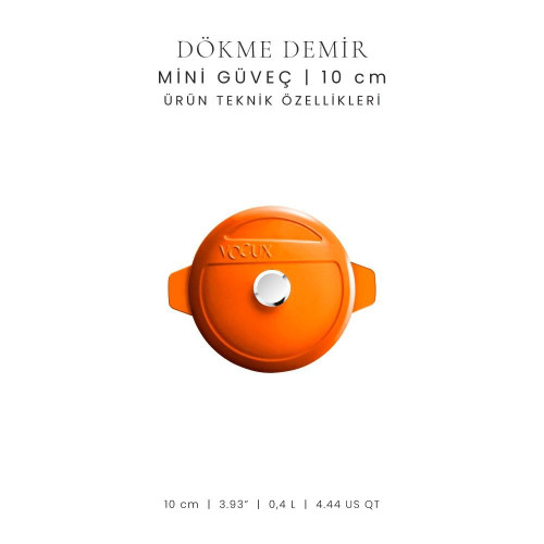 Voeux Kitchenware Amusant Turuncu Döküm Mini Güveç 10 Cm