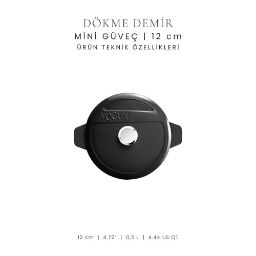 Voeux Kitchenware Elegance Siyah Döküm Mini Güveç 12 Cm