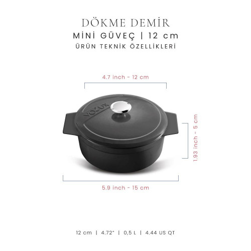 Voeux Kitchenware Elegance Siyah Döküm Mini Güveç 12 Cm