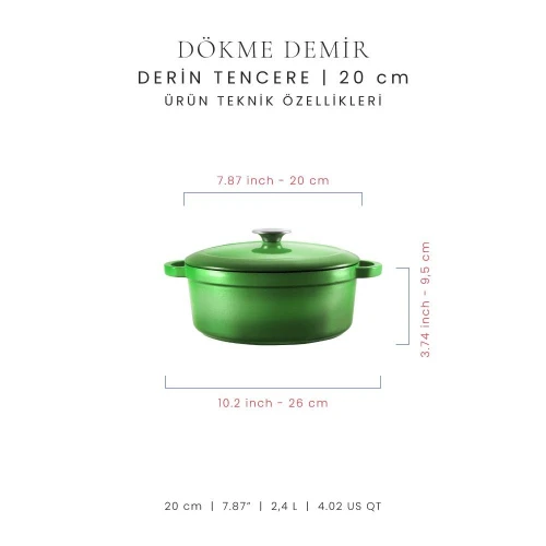 Voeux Kitchenware Forêt Yeşil Derin Döküm Tencere 20 Cm