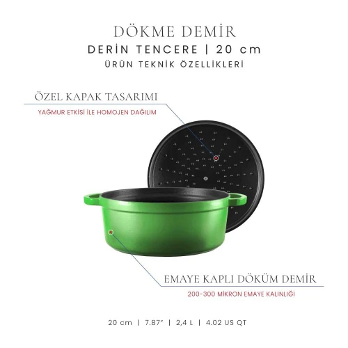 Voeux Kitchenware Forêt Yeşil Derin Döküm Tencere 20 Cm