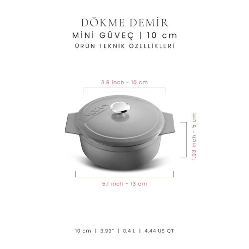 Voeux Kitchenware Gracieuse Gri Döküm Mini Güveç 10 Cm