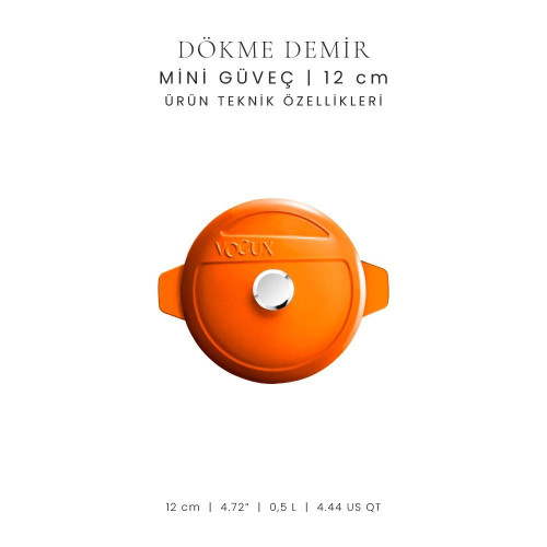 Voeux Kitchenware Amusant Turuncu Döküm Mini Güveç 12 Cm