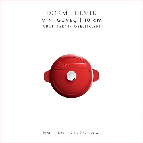 Voeux Kitchenware L'amour Kırmızı Döküm Mini Güveç 10 Cm