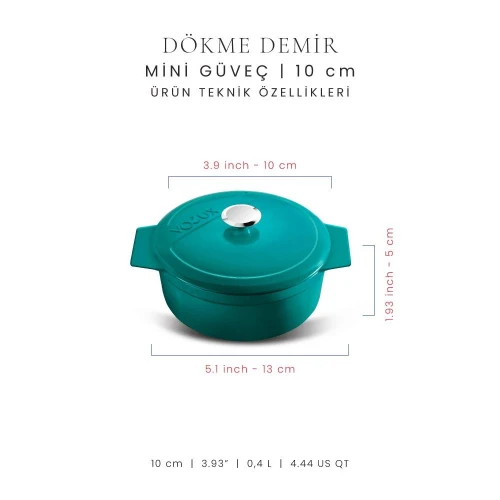 Voeux Kitchenware Profond Turkuaz Döküm Mini Güveç 10 Cm
