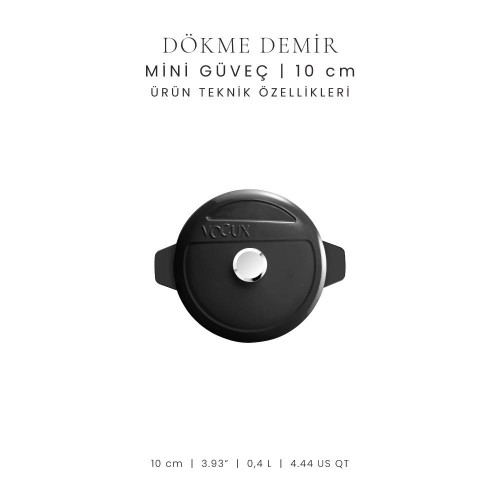 Voeux Kitchenware Elegance Siyah Döküm Mini Güveç 10 Cm