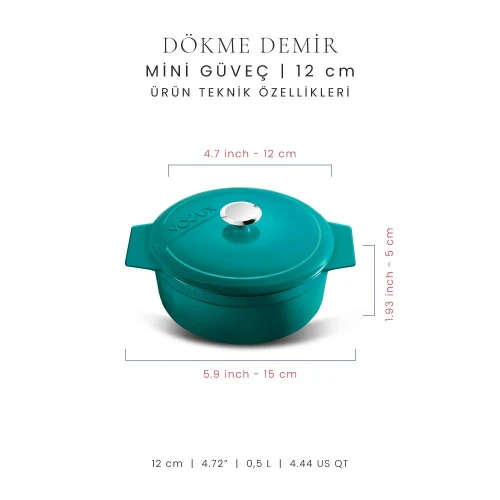 Voeux Kitchenware Profond Turkuaz Döküm Mini Güveç 12 Cm